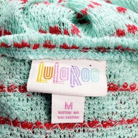 LuLaRoe Lindsay Kimono Cardigan Sweater Shirt Mint‎ Green Red Striped M Medium - Picture 4 of 10